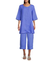 Bryn Walker Josie Light Linen Round Neck 3/4 Sleeve Ruched Tie Coordinating Tunic