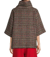 Bryn Walker Keena Doppio Faccia Plaid Print Funnel Neck 3/4 Sleeve Shirt