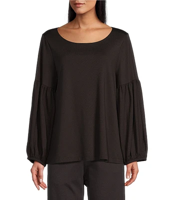 Bryn Walker Knit Round Neck Long Sleeve Oversized Lantern Shirt