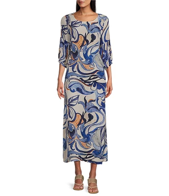Bryn Walker Lanterna Printed Round Neck 3/4 Sleeve Lantern Dress