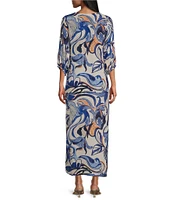 Bryn Walker Lanterna Printed Round Neck 3/4 Sleeve Lantern Dress