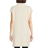 Bryn Walker Lavinia Stretch Jersey Modal Ponte Cowl Neck Short Sleeve Crossover High-Low Hem Tunic