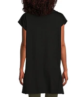 Bryn Walker Lavinia Stretch Jersey Modal Ponte Cowl Neck Short Sleeve Crossover High-Low Hem Tunic