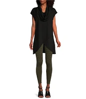 Bryn Walker Lavinia Stretch Jersey Modal Ponte Cowl Neck Short Sleeve Crossover High-Low Hem Tunic