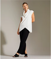 Bryn Walker Lavinia Stretch Jersey Modal Ponte Cowl Neck Short Sleeve Crossover High-Low Hem Tunic