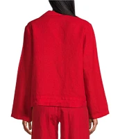 Bryn Walker Lewis Linen Round Notch Lapel Neck Long Sleeve Open-Front Jacket