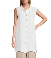 Bryn Walker Ley Light Linen Point Collar Sleeveless Button Front Tunic