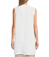 Bryn Walker Ley Light Linen Point Collar Sleeveless Button Front Tunic