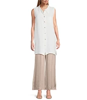 Bryn Walker Ley Light Linen Point Collar Sleeveless Button Front Tunic