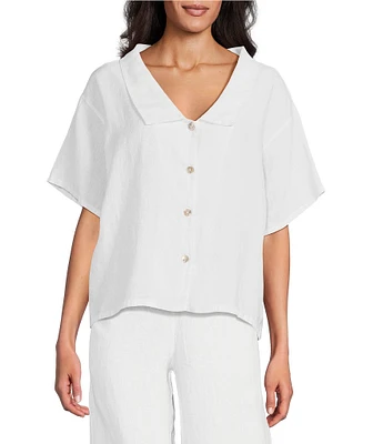 Bryn Walker Light Linen Chelsea Neck Short Sleeve Oversized Button-Front Blouse