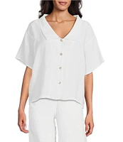 Bryn Walker Light Linen Chelsea Neck Short Sleeve Oversized Button-Front Blouse