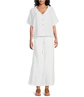 Bryn Walker Light Linen Chelsea Neck Short Sleeve Oversized Button-Front Blouse
