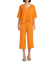 Bryn Walker Light Linen Flat Front Slim Straight Pull-On Crop Pants