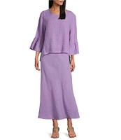 Bryn Walker Light Linen Fran Round Neck 3/4 Ruffle Bell Sleeve Hi-Low Hem Shirt