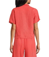 Bryn Walker Light Linen Mandarin Collar Short Sleeve Button Front Shirt
