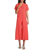 Bryn Walker Light Linen Mandarin Collar Short Sleeve Button Front Shirt