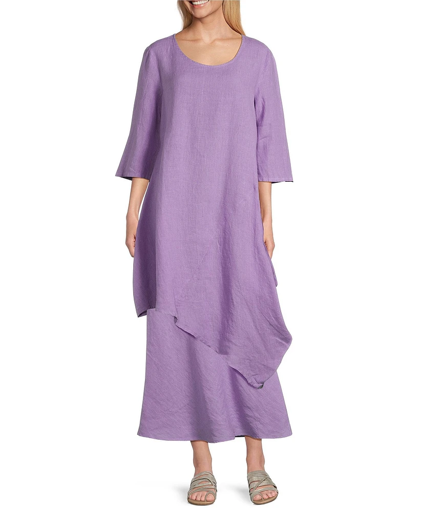 Bryn Walker Light Linen Naida Round Neck 3/4 Sleeve Asymmetric Hem Tunic