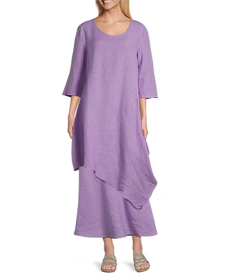 Bryn Walker Light Linen Naida Round Neck 3/4 Sleeve Asymmetric Hem Tunic
