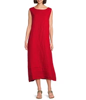 Bryn Walker Light Linen Poppy Round Neck Sleeveless Pintuck Detail Shift Midi Dress