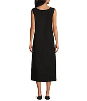 Bryn Walker Light Linen Poppy Round Neck Sleeveless Pintuck Detail Shift Midi Dress