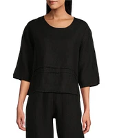 Bryn Walker Light Linen Round Neck 3/4 Sleeve Pintuck Detail Shirt