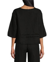 Bryn Walker Light Linen Round Neck 3/4 Sleeve Pintuck Detail Shirt