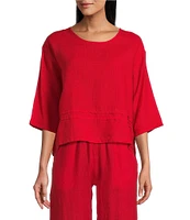Bryn Walker Light Linen Round Neck 3/4 Sleeve Pintuck Detail Shirt