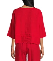 Bryn Walker Light Linen Round Neck 3/4 Sleeve Pintuck Detail Shirt