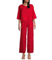 Bryn Walker Light Linen Round Neck 3/4 Sleeve Pintuck Detail Shirt