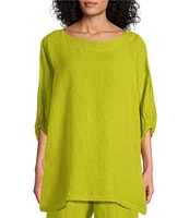 Bryn Walker Light Linen Round Neck Elbow Dolman Sleeve Tunic