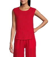 Bryn Walker Light Linen Round Neck Sleeveless Side Slit Tank