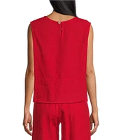 Bryn Walker Light Linen Round Neck Sleeveless Side Slit Tank