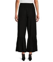 Bryn Walker Light Linen Ruffled Wide-Leg Pull-On Cropped Pants