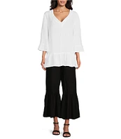 Bryn Walker Light Linen Ruffled Wide-Leg Pull-On Cropped Pants