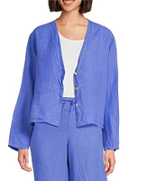 Bryn Walker Light Linen V-Neck 3/4 Sleeve Button Front Crop Cardigan