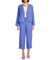 Bryn Walker Light Linen V-Neck 3/4 Sleeve Button Front Crop Cardigan
