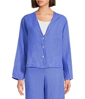 Bryn Walker Light Linen V-Neck 3/4 Sleeve Button Front Crop Cardigan