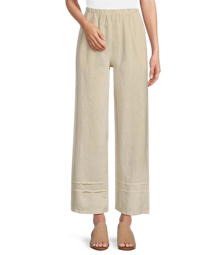 Bryn Walker Light Linen Wide-Leg Pintuck Detail Coordinating Pull-On Ankle Pants