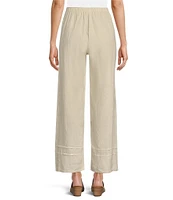 Bryn Walker Light Linen Wide-Leg Pintuck Detail Coordinating Pull-On Ankle Pants