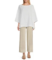 Bryn Walker Light Linen Wide-Leg Pintuck Detail Coordinating Pull-On Ankle Pants