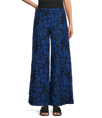 Bryn Walker Linen Knit Netta Print Flat Front Elastic Waist Wide Leg Pant