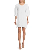 Bryn Walker Lucien Floral Cotton Jacquard Round Neck 3/4 Sleeve Balloon Dress