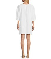 Bryn Walker Lucien Floral Cotton Jacquard Round Neck 3/4 Sleeve Balloon Dress