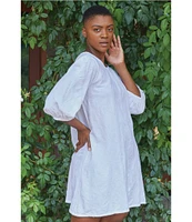 Bryn Walker Lucien Floral Cotton Jacquard Round Neck 3/4 Sleeve Balloon Dress