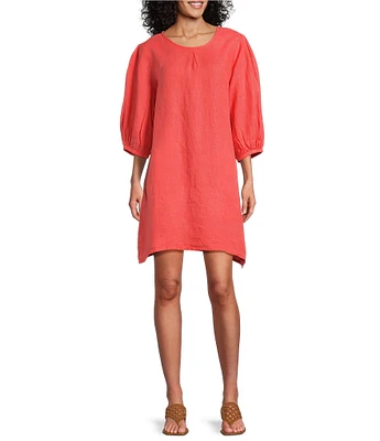 Bryn Walker Lucien Light Linen Round Neck 3/4 Balloon Sleeve Dress