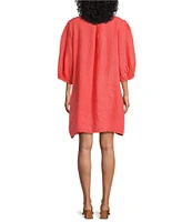 Bryn Walker Lucien Light Linen Round Neck 3/4 Balloon Sleeve Dress