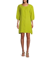 Bryn Walker Lucien Light Linen Round Neck 3/4 Balloon Sleeve Dress