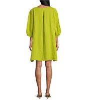 Bryn Walker Lucien Light Linen Round Neck 3/4 Balloon Sleeve Dress