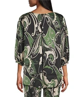Bryn Walker Coordinating Lucinda Giardino Print Viscose Satin Round Neck 3/4 Sleeve Shirt