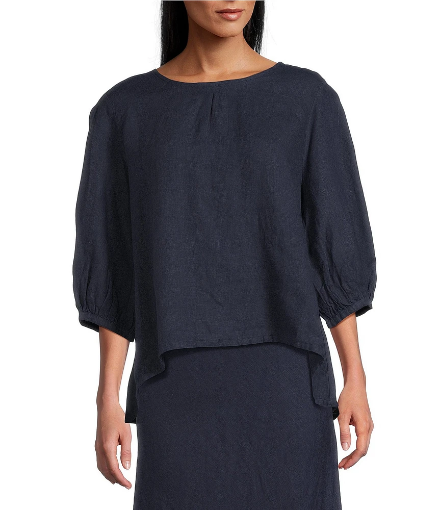 Bryn Walker Lucinda Light Linen Round Neck 3/4 Sleeve Shirt
